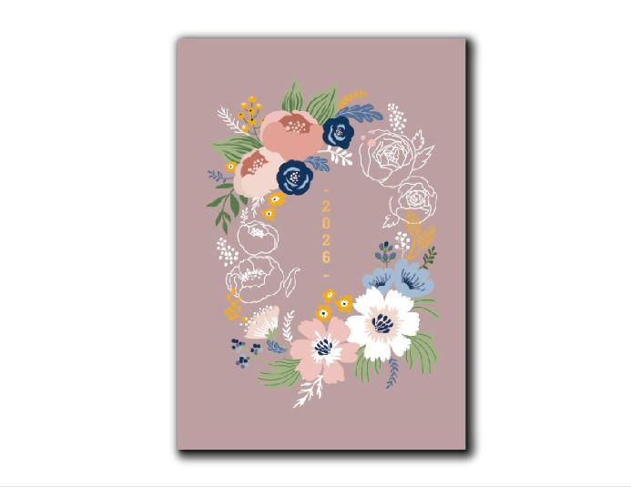 【預購】花開時刻2026麻布精裝日誌手帳_週/月計畫筆記本_柔紫花環 1
