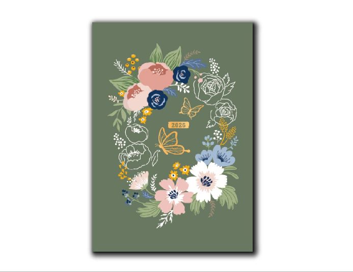 【預購】花開時刻2026麻布精裝日誌手帳_週/月計畫筆記本_綠野花語 1