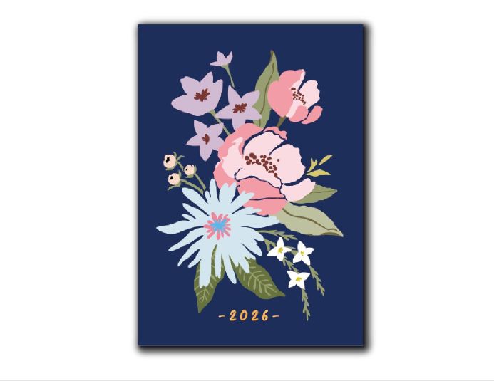 【預購】花開時刻2026麻布精裝日誌手帳_週/月計畫筆記本_午夜紫花 1