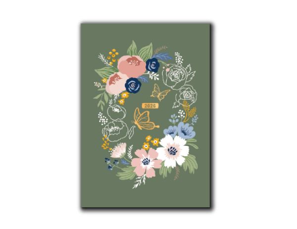 【預購】花開時刻2026麻布精裝日誌手帳_週/月計畫筆記本_綠野花語