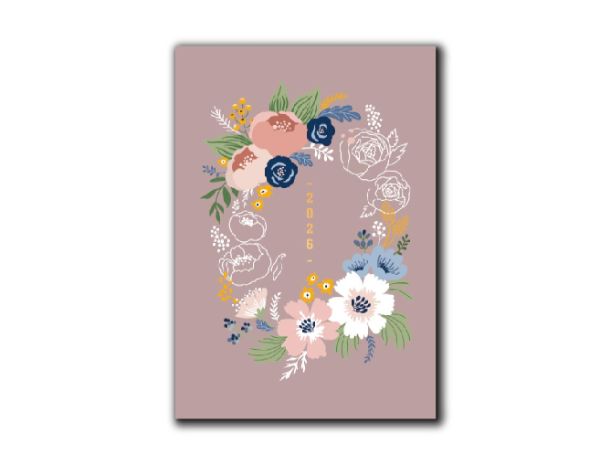 【預購】花開時刻2026麻布精裝日誌手帳_週/月計畫筆記本_柔紫花環